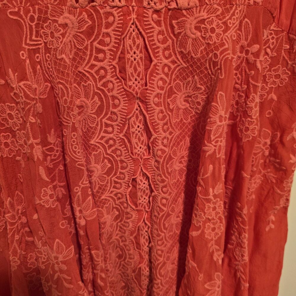 Johnny Was Dress Large Coral Embroidered Sleeveless Lace Swing V Neck READ - Picture 4 of 10